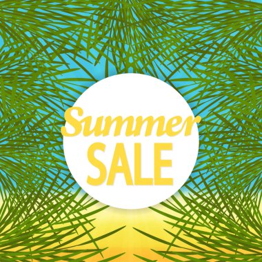 Yaz saati poster. palmiye ve çerçeve ile yaz arka plan