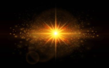 Altın Parlak Işık Etkisi. Parıltılı yıldız patlaması. Vektör İllüstrasyonu