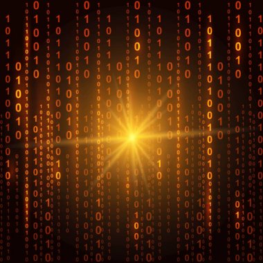 Sarı ikili bilgisayar kodu arka plan. Cyber gelecekteki duvar kağıdı. Vektör çizim