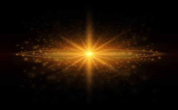 Efecto Luz Golden Glow Estrella Reventó Con Destellos Ilustración Vectorial — Vector de stock
