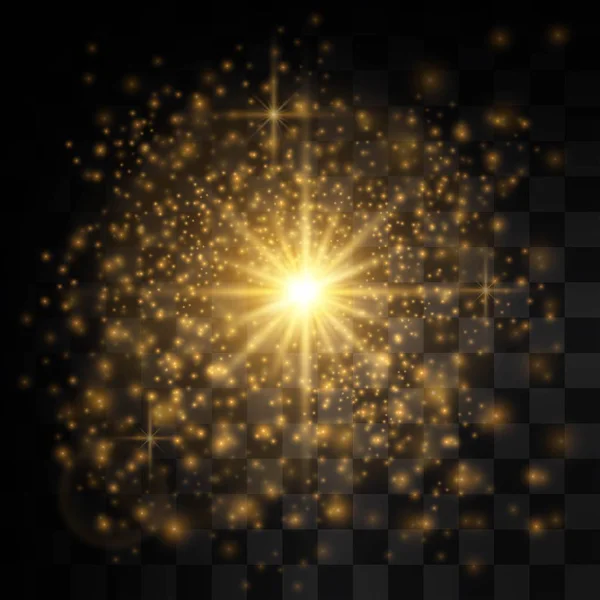 Διαφανή Λάμψη Εφέ Φωτισμού Αστέρι Έκρηξη Σπίθες Χρυσά Glitter Υφή — Διανυσματικό Αρχείο