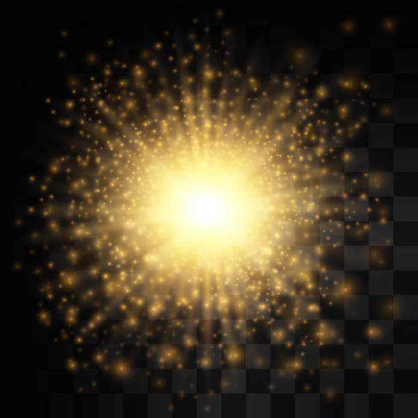 透明的发光光效果 闪闪发光的星爆 金色亮片 — 图库矢量图片