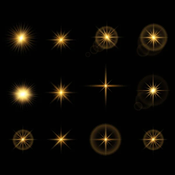 Concept Créatif Ensemble Vectoriel Étoiles Effet Lumière Brillante Éclate Avec — Image vectorielle