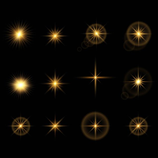 Creative concept Vector set of glow light effect stars bursts with sparkles isolated on black background. For illustration template art design, banner for Christmas celebrate, magic flash energy ray.