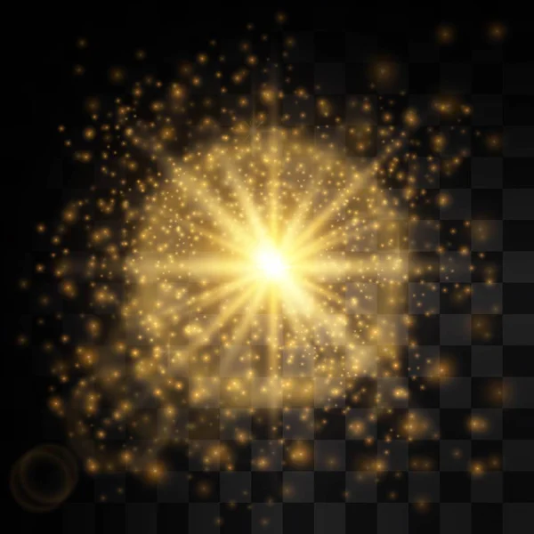Efekt Świetlny Poświata Przezroczysty Burst Star Błyszczące Złoty Brokat — Wektor stockowy