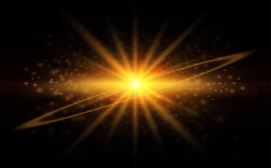 Altın Parlak Işık Etkisi. Parıltılı yıldız patlaması. Vektör İllüstrasyonu
