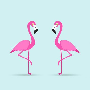 Flamingo kuşları illüstrasyon tasarımı mavi zemin üzerine