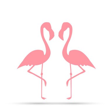 Beyaz bir arka plan üzerinde pembe flamingolar.