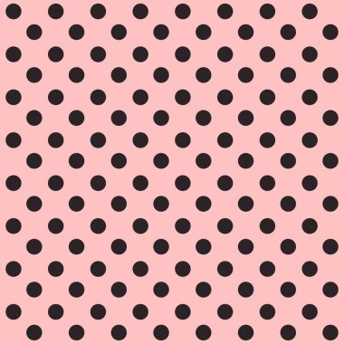 Sorunsuz polka noktalı desene. Pembe bir arka plan üzerinde siyah noktalar. Vektör çizim.