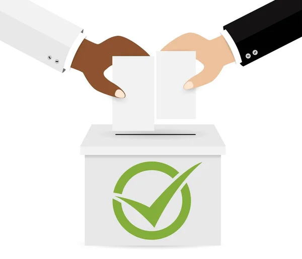 Concepto Voto Manos Poniendo Papel Voto Las Urnas — Vector de stock