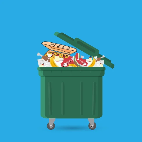 Ein Voller Mülleimer Mit Abfall — Stockvektor