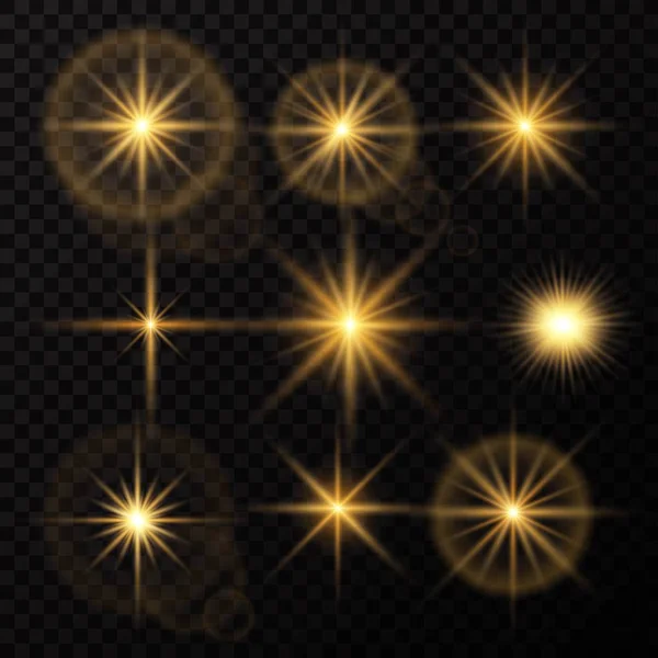 Luces Brillantes Estrellas Aislado Sobre Fondo Negro Transparente Ilustración Vectorial — Vector de stock