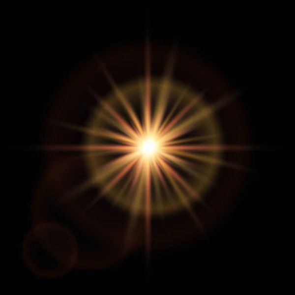 Χρυσή Αφηρημένη Έκρηξη Bokeh Ακτίνες Φωτός Και Αστράφτει Απομονωμένη Μαύρο — Διανυσματικό Αρχείο