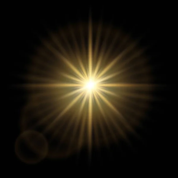 Zlatý Abstraktní Exploze Bokeh Světelné Paprsky Jiskří Izolovaný Černém Pozadí Vektorová Grafika
