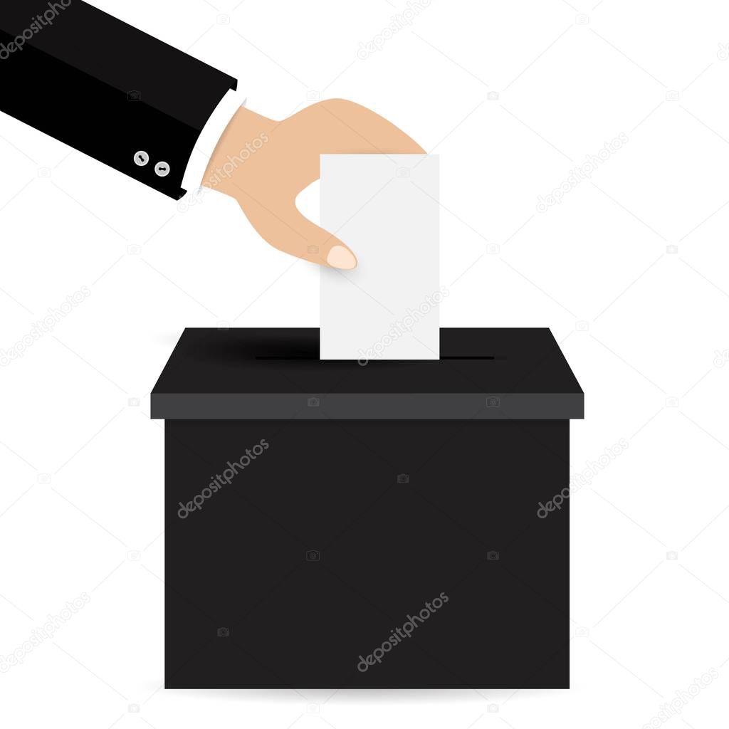 Hand putting a voting ballot in a slot of box