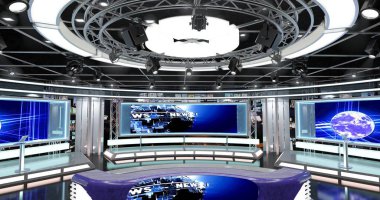 Virtual TV Studio News Set 1. 3d Rendering. clipart