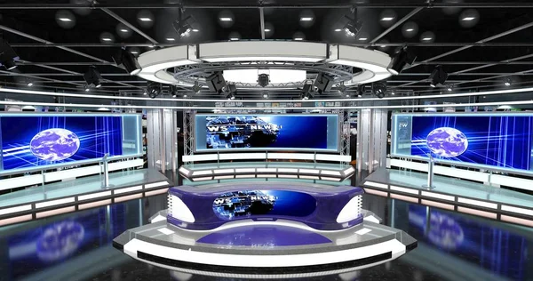 Virtual Tv Studio News Set. 3d Rendering.