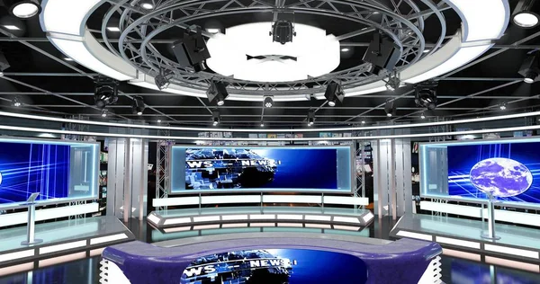 Virtual TV Studio News Set 1. 3d renderização. — Fotografia de Stock