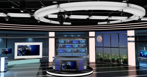 3D vykreslování Virtuální televize Studio News set — Stock fotografie