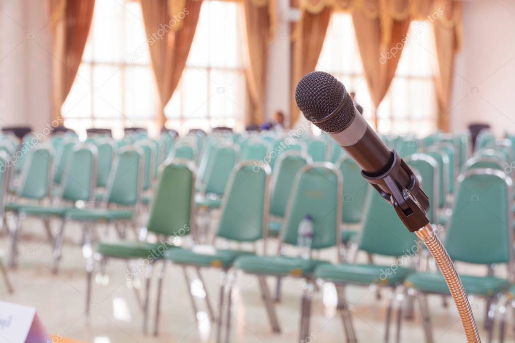 Close-up of Microphone in Empty Meeting Announcement Room