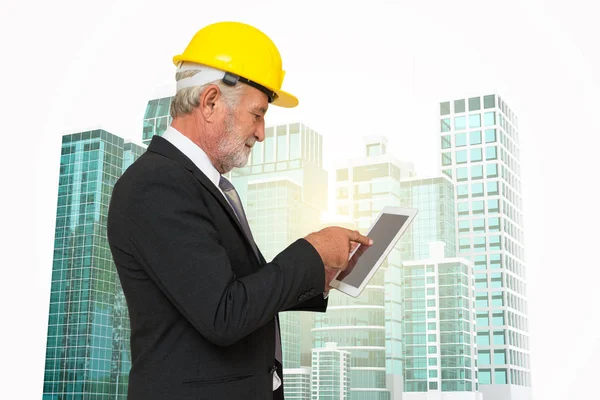 Architect Touch Digital Mobile TouchScreen Tablet PC at Building — Stock Photo, Image