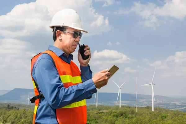 Male Architect or Engineer use Two way Radio and Tab;et — Stock Photo, Image