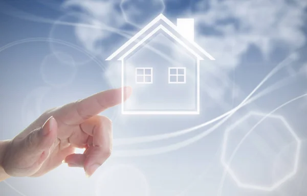 Hand clicking on house symbol — Stock Photo, Image