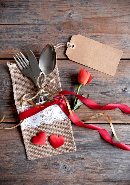 Dia dos Namorados refeição com rótulo em branco — Fotografia de Stock
