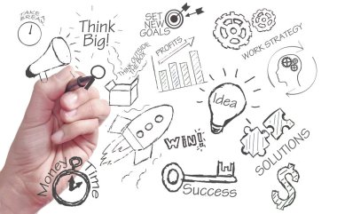 Bir beyaz tahta yaratıcılık skeçler 