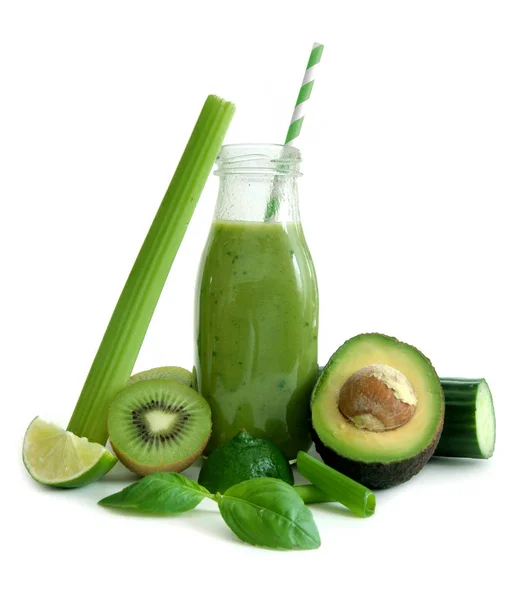 Groene smoothie met ingrediënten — Stockfoto