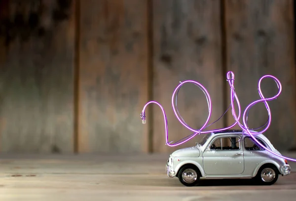 Neon 2018 on a toy car — Stock Photo, Image