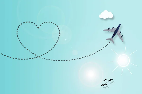 Flygplan kärlek molnet trail — Stockfoto