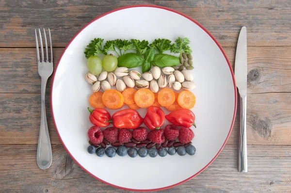Vegetais Vegetarianos Variados Ingredientes Dietéticos Incluindo Grãos Nozes Frutas Legumes — Fotografia de Stock