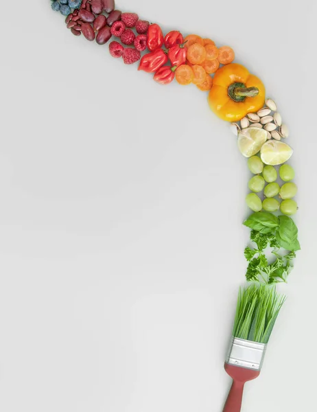 Ausgewogene Gesunde Ernährung Pinselstrichkonzept Farbpalette Nahrungsmittelgruppen Einschließlich Obst Gemüse Nüsse — Stockfoto