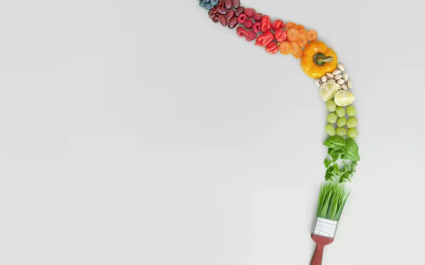 Ausgewogene Vegane Ernährung Pinselstrichkonzept Bunte Nahrungsgruppen Darunter Obst Gemüse Nüsse — Stockfoto