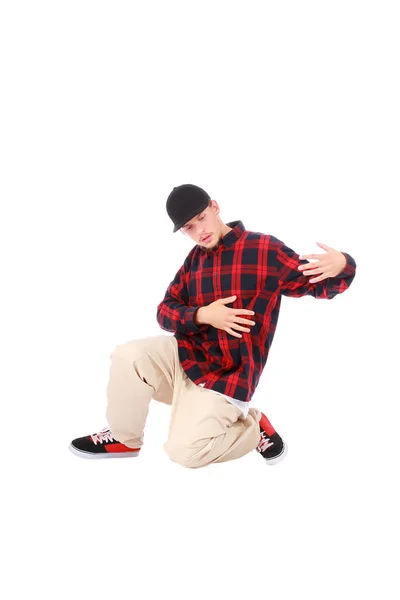 Adolescente menino hip hop dançarino no branco — Fotografia de Stock