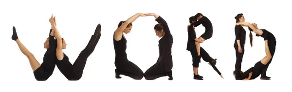 Black dressed people forming WORD word over white — Stock Photo, Image