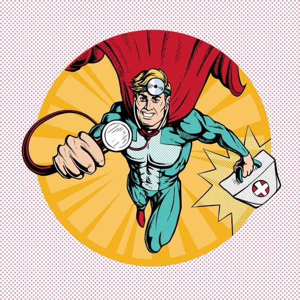 İnsanlar tedavi için doktor süper kahraman uçar