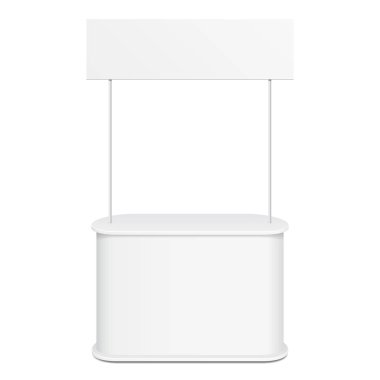 Çatı, gölgelik beyaz Pos POI boş boş perakende Stand durak Bar ekran. Beyaz arka plan üzerinde izole. Şablon hazır tasarımınız için alay. Ürün Ambalaj vektör Eps10