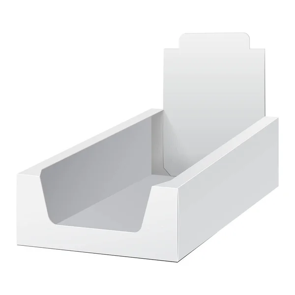 Тримач білого дисплея POS POI Cardboard Порожній. Макет, макет, шаблон. Продукти на білому тлі ізольовані. Готовий до вашого дизайну. Макет упаковки продуктів. Вектор EPS10 — стоковий вектор