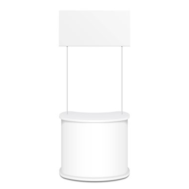 Çatı, gölgelik beyaz Pos POI boş boş perakende Stand durak Bar ekran. Beyaz arka plan üzerinde izole. Şablon hazır tasarımınız için alay. Ürün Ambalaj vektör Eps10