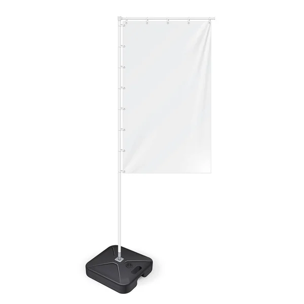 De vlag van de witte buiten Panel met grond invulbare Water Base, Stander reclame Banner Shield. Mock Up op witte achtergrond geïsoleerd. Klaar voor uw ontwerp. Product presentatie Vector Eps10 — Stockvector