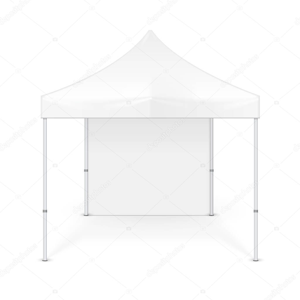 Promotional Advertising Outdoor Event Trade Show Pop-Up Tent Mobile Advertising Marquee. Mock Up, Template. Illustration Isolated On White Background. Ready For Your Design.