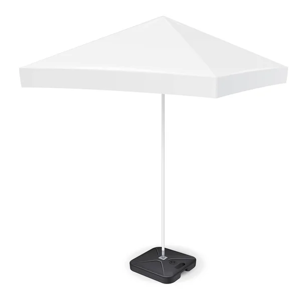 Promotionele vierkant reclame tuin witte paraplu Parasol. Mock Up, sjabloon. Illustratie geïsoleerd op een witte achtergrond. Klaar voor uw ontwerp. Product reclame. Vector Eps10 — Stockvector