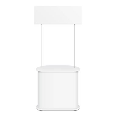 Çatı, gölgelik beyaz Pos POI boş boş perakende Stand durak Bar ekran. Beyaz arka plan üzerinde izole. Şablon hazır tasarımınız için alay. Ürün Ambalaj vektör Eps10