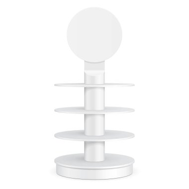 Yuvarlak Pos POI karton zemin ekran raf süpermarket boş boş rafları ile için. Yukarı, şablon alay. İllüstrasyon izole beyaz arka plan üzerinde. Ürün reklam. Vektör