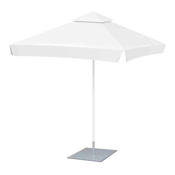 Promotionele vierkant reclame tuin witte paraplu Parasol. Mock Up, sjabloon. Illustratie geïsoleerd op een witte achtergrond. Klaar voor uw ontwerp. Product verpakking. Vector Eps10 — Stockvector