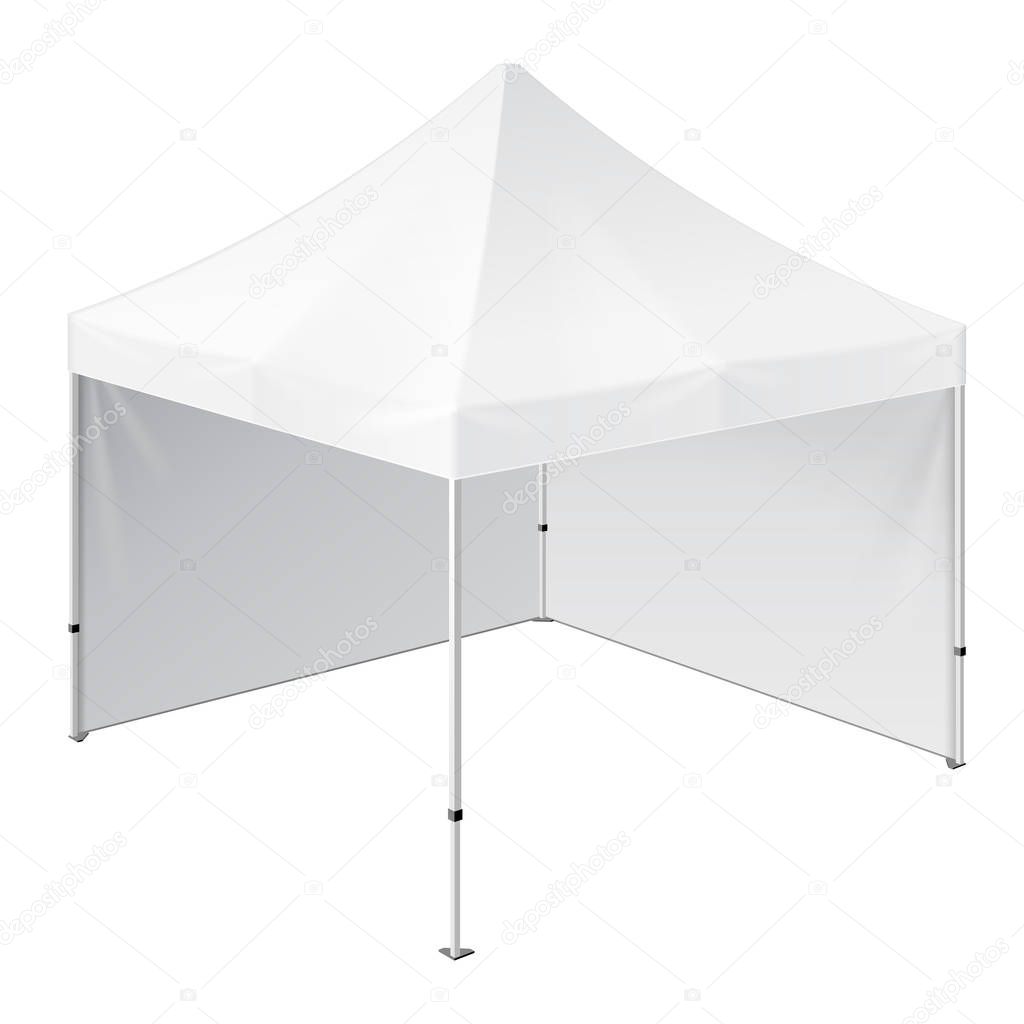 Promotional Advertising Outdoor Event Trade Show Pop-Up Tent Mobile Advertising Marquee. Mock Up, Template. Illustration Isolated On White Background. Ready For Your Design. Product Packing.