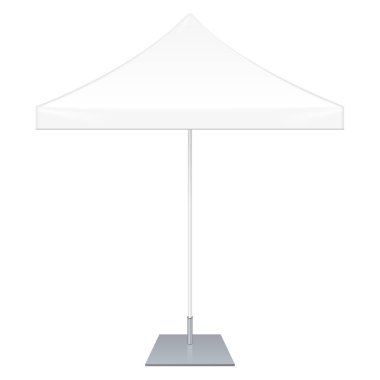 Açık Bahçe beyaz şemsiye şemsiye reklam promosyon Meydanı. Önden Görünüm. Yukarı, şablon alay. İllüstrasyon izole beyaz arka plan üzerinde. Tasarımınız için hazır. Ürün reklam. Vektör Eps10