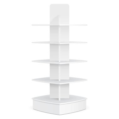 Kare Pos POI karton zemin ekran raf süpermarket boş boş ekranlar için yuvarlanır. Ürünler kadar izole beyaz zemin üzerine alay. Tasarımınız için hazır. Ürün reklam. Vektör Eps10